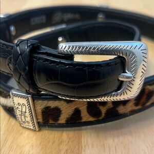 90s Brighton Cow Hair and Black Leather Animal Print Silver Tone Belt 5 Conchos